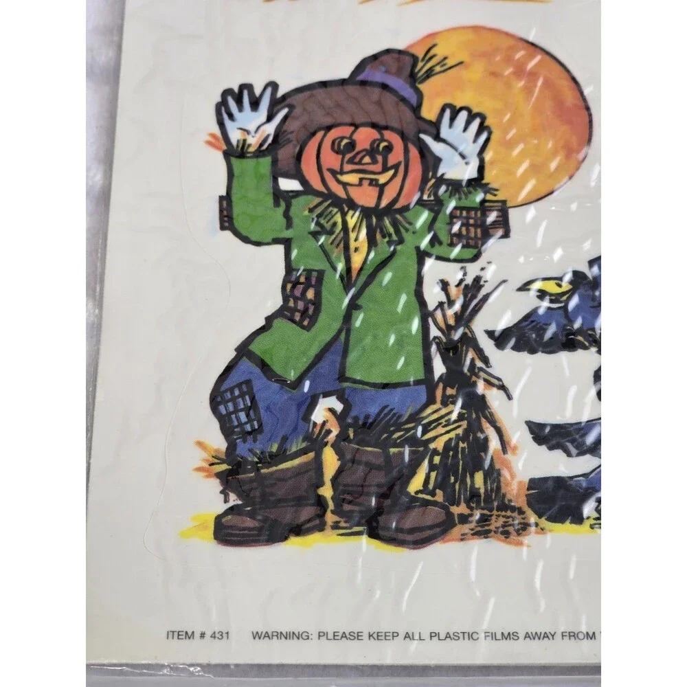 Vintage Halloween Window Clings Thanksgiving Decorations Scarecrow Turkey New 80